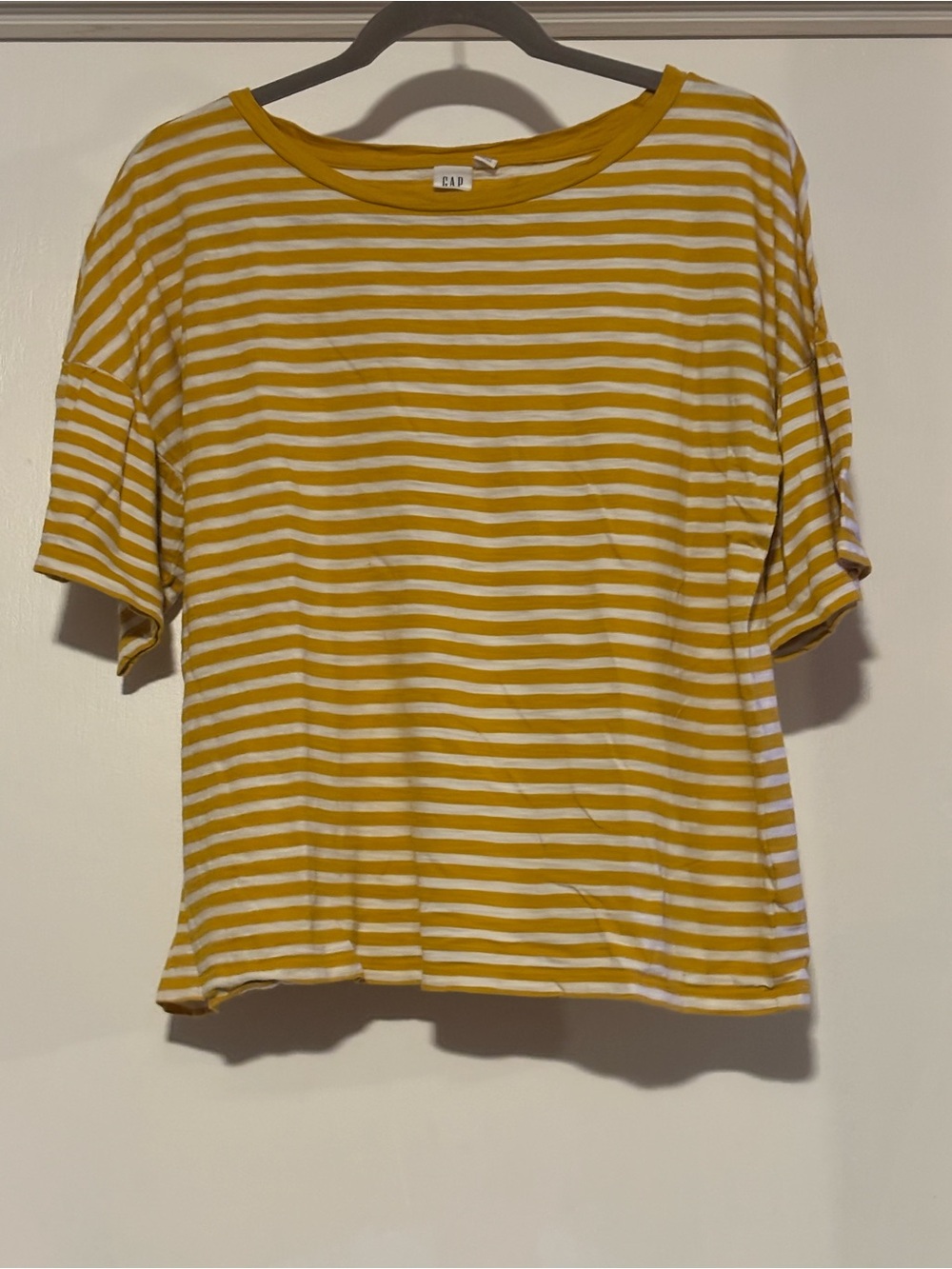 GAP Yellow and White Striped Short Sleeve Tee